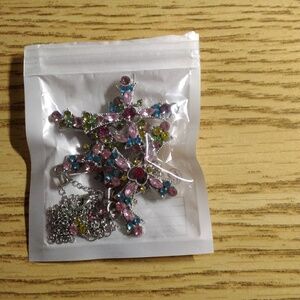 NWOT Silvertone & Multi Color Cross Necklace & Earring Set 2 PR Earrings 1 Neck